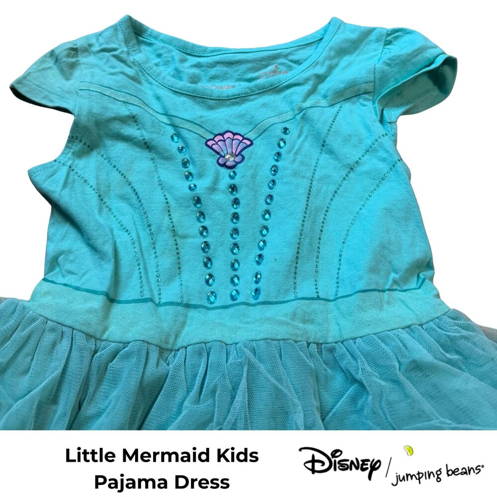 Disney Little Mermaid Ariel Girls Pajama Dress Nightgown Tulle Size 7